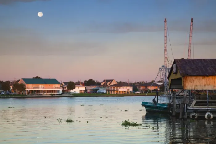 Framed Print : USA, Louisiana, Lafitte, Bayou and town