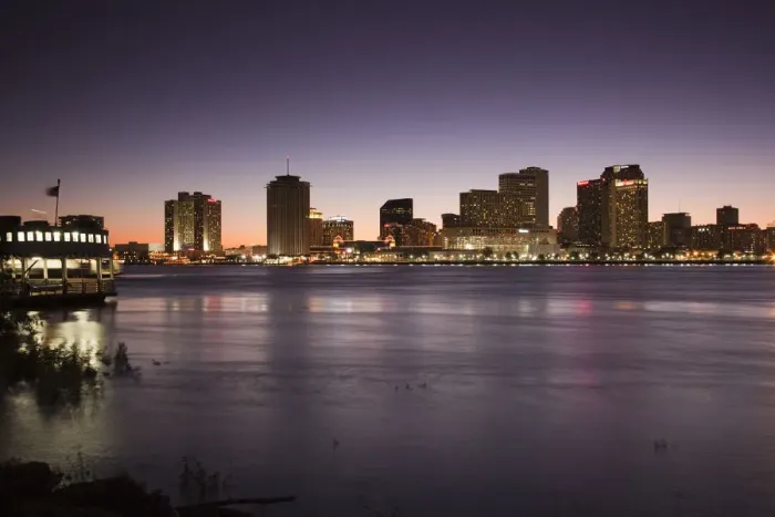 Framed Print : USA, Louisiana, New Orleans, city skyline from Algiers, Algiers ferry, and Mississippi Framed Print : USA, Louisiana, New Orleans, city skyline from Algiers, Algiers ferry, and Mississippi