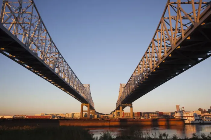 Framed Print : USA, Louisiana, New Orleans, Greater New Orleans Bridge and Mississippi River Framed Print : USA, Louisiana, New Orleans, Greater New Orleans Bridge and Mississippi River