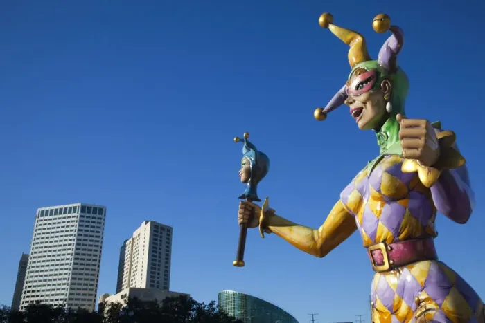 Framed Print : USA, Louisiana, New Orleans, Riverwalk, Mardi Gras jester statue