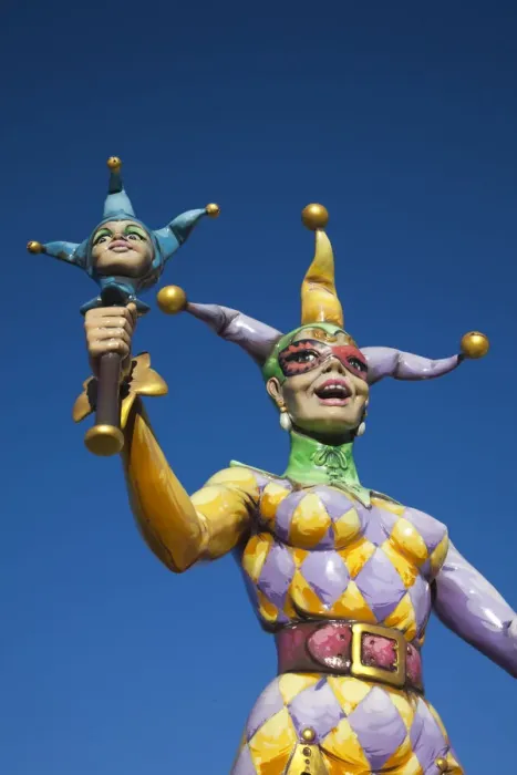 Framed Print : USA, Louisiana, New Orleans, Riverwalk, Mardi Gras jester statue Framed Print : USA, Louisiana, New Orleans, Riverwalk, Mardi Gras jester statue