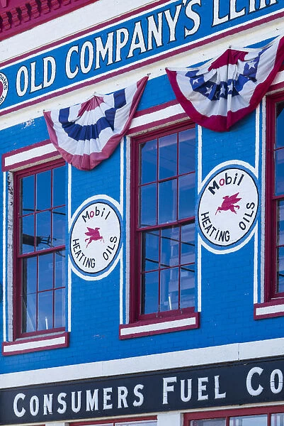 USA, Maine, Belfast, town tourist office, formerly patriotically painted fuel office