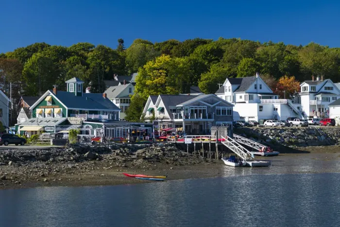 Framed Print : USA, Maine, Boothbay Harbor, Granary Way shops Framed Print : USA, Maine, Boothbay Harbor, Granary Way shops