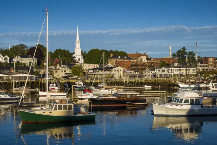 Framed Print : USA, Maine, Camden, Camden Harbor, dawn Framed Print : USA, Maine, Camden, Camden Harbor, dawn