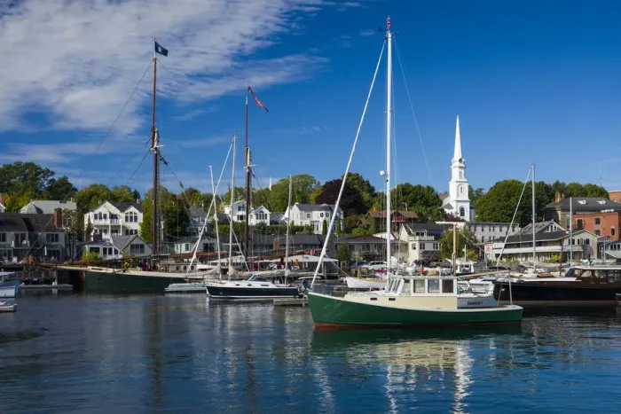 Framed Print : USA, Maine, Camden, Camden Harbor, dawn Framed Print : USA, Maine, Camden, Camden Harbor, dawn