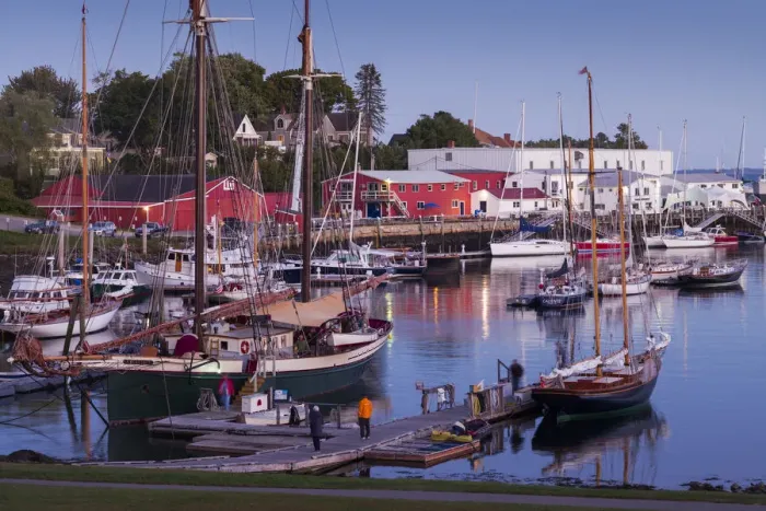 Framed Print : USA, Maine, Camden, Camden Harbor, dusk Framed Print : USA, Maine, Camden, Camden Harbor, dusk
