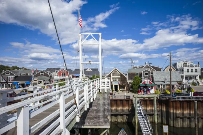 Framed Print : USA, Maine, Ogunquit, Perkins Cove, pedestrian drawbridge Framed Print : USA, Maine, Ogunquit, Perkins Cove, pedestrian drawbridge