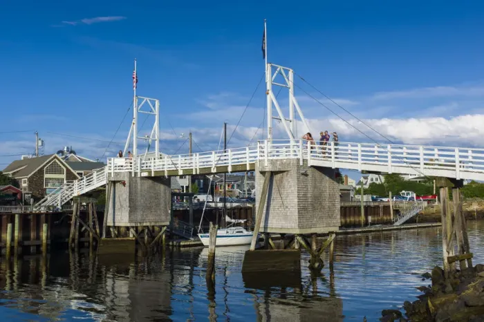 Framed Print : USA, Maine, Ogunquit, Perkins Cove, footbridge Framed Print : USA, Maine, Ogunquit, Perkins Cove, footbridge