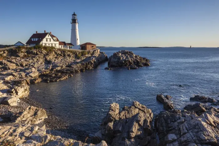 Framed Print : USA, Maine, Portland, Cape Elizabeth, Portland Head Light, lighthouse, morning