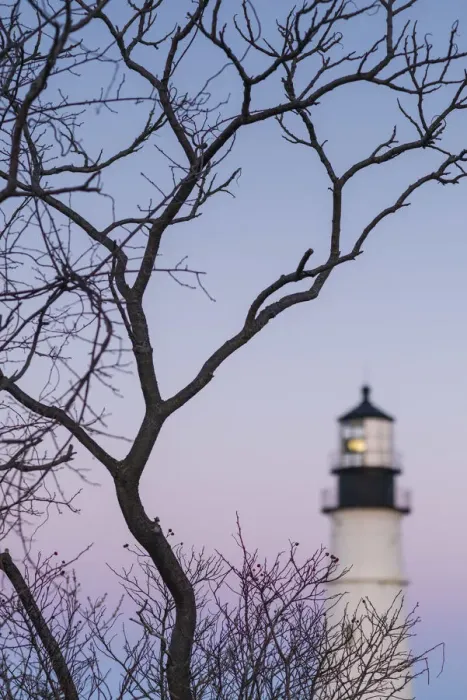 Framed Print : USA, Maine, Portland, Cape Elizabeth, Portland Head Light, lighthouse, dusk, defocussed