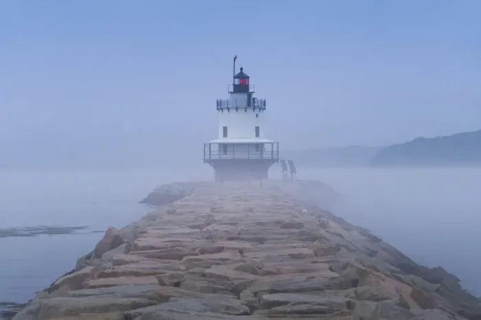 Framed Print : USA, Maine, South Portland, Spring Point Ledge Lighthouse in fog Framed Print : USA, Maine, South Portland, Spring Point Ledge Lighthouse in fog