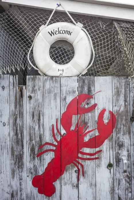 Framed Print : USA, Maine, Wiscasset, lobster motif on seafood restaurant Framed Print : USA, Maine, Wiscasset, lobster motif on seafood restaurant