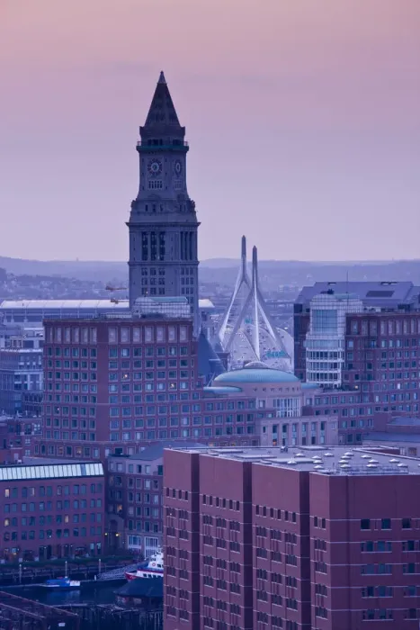 Framed Print : USA, Massachusetts, Boston, Customs House and Zakim Bridge