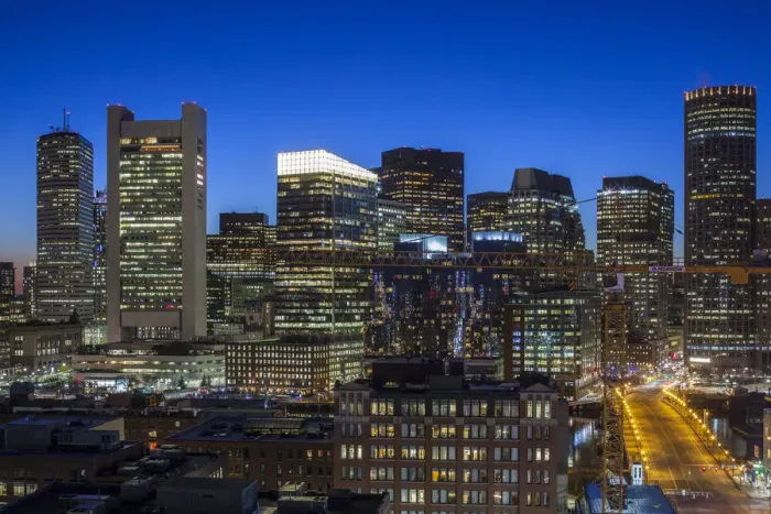 Framed Print : USA, Massachusetts, Boston, elevated city skyline from South Boston, dusk Framed Print : USA, Massachusetts, Boston, elevated city skyline from South Boston, dusk