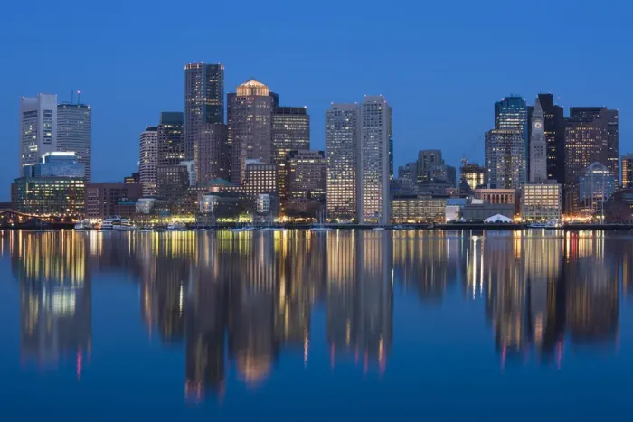 Framed Print : USA, Massachusetts, Boston, Financial District from East Boston Framed Print : USA, Massachusetts, Boston, Financial District from East Boston