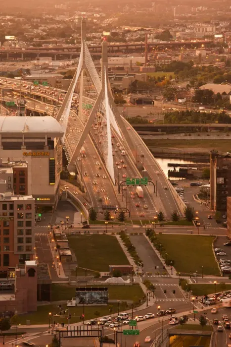 Framed Print : USA, Massachusetts, Boston, Leonard Zakim Bridge and Rt. 93
