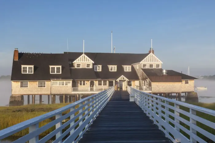 Framed Print : USA, Massachusetts, Cape Ann, Annisquam, Annisquam Yacht Club in summer fog Framed Print : USA, Massachusetts, Cape Ann, Annisquam, Annisquam Yacht Club in summer fog