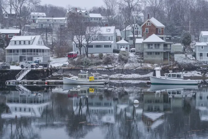 Framed Print : USA, Massachusetts, Cape Ann, Gloucester, Annisquam, Lobster Cove, early winter Framed Print : USA, Massachusetts, Cape Ann, Gloucester, Annisquam, Lobster Cove, early winter