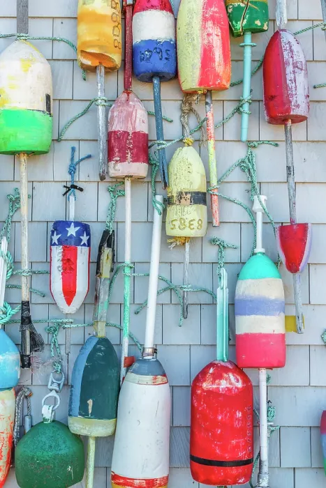 Framed Print : USA, Massachusetts, Cape Cod, Lower Cape, Orleans, Rock Harbor, Captain Cass Rock Harbor Seafood restaurant, decorated with lobster buoys Framed Print : USA, Massachusetts, Cape Cod, Lower Cape, Orleans, Rock Harbor, Captain Cass Rock Harbor Seafood restaurant, decorated with lobster buoys