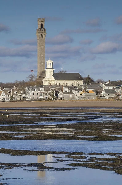 USA, Massachusetts, Cape Cod, Provincetown, town skyline with Provincetown Monument