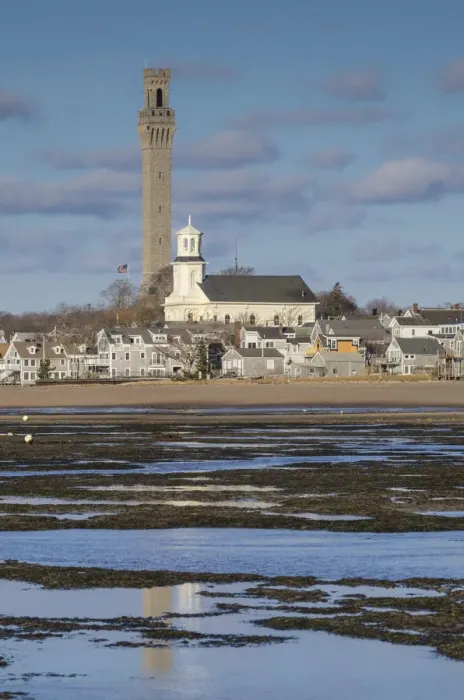 Framed Print : USA, Massachusetts, Cape Cod, Provincetown, town skyline with Provincetown Monument