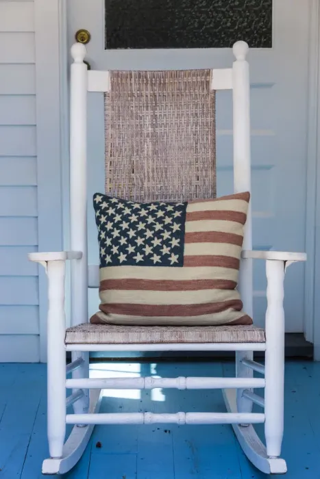 Framed Print : USA, Massachusetts, Cape Cod, Provincetown, The West End, rocking chair with US flag Framed Print : USA, Massachusetts, Cape Cod, Provincetown, The West End, rocking chair with US flag