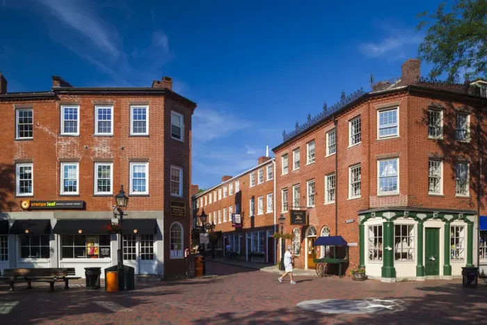 Framed Print : USA, Massachusetts, Newburyport, buildings along State Street Framed Print : USA, Massachusetts, Newburyport, buildings along State Street