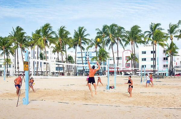 USA, Miami Beach, Florida, South Beach, Soccer, Ocean Drive, Art Deco Hotels, Palm Trees