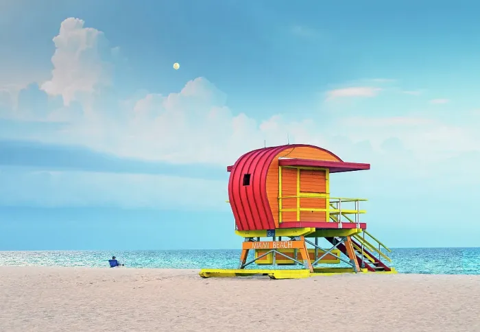Framed Print : USA, Miami Beach, South Beach, Florida, Lifeguard Tower, Dusk, Full Moon Framed Print : USA, Miami Beach, South Beach, Florida, Lifeguard Tower, Dusk, Full Moon