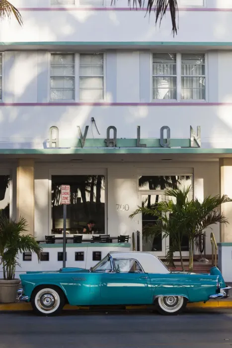 Framed Print : USA, Miami Beach, South Beach, Ocean Drive, Avalon Hotel and 1957 Thunderbird car Framed Print : USA, Miami Beach, South Beach, Ocean Drive, Avalon Hotel and 1957 Thunderbird car