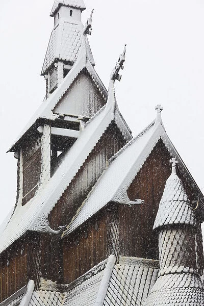 USA, Minnesota, Moorhead, Hopperstadt Norwegian Stave Church, winter