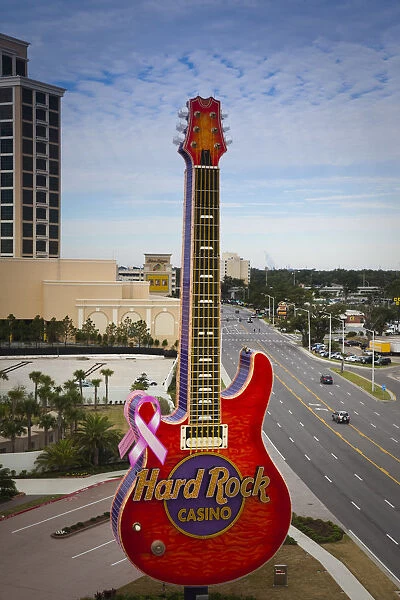 USA, Mississippi, Biloxi, Hard Rock and Beau Rivage Casinos, high angle view, Beach