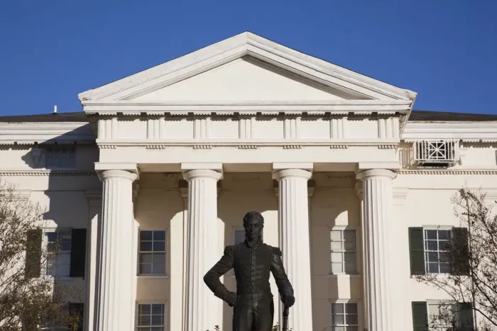 Framed Print : USA, Mississippi, Jackson, City Hall and statue of Andrew Jackson, seventh President