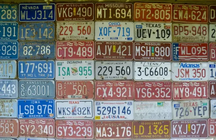 Framed Print : USA, Missouri, Route 66, near Carthage, Car number plates Framed Print : USA, Missouri, Route 66, near Carthage, Car number plates