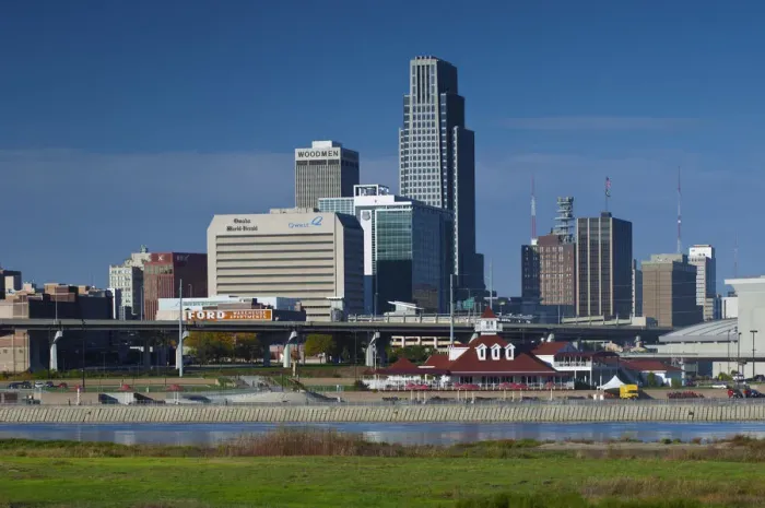 Framed Print : USA, Nebraska, Omaha, Skyline, Missouri River