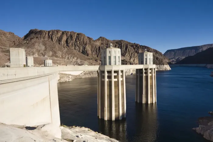 Framed Print : USA, Nevada, Boulder City, Hoover Dam, Cooling Towers on Lake Mead