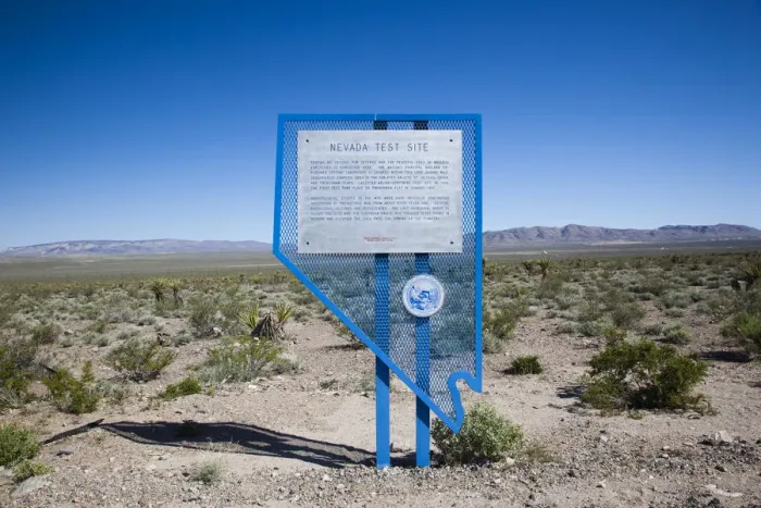 Framed Print : USA, Nevada, Great Basin, Mercury, Nevada Test Site sign, site of mid-twentieth century Framed Print : USA, Nevada, Great Basin, Mercury, Nevada Test Site sign, site of mid-twentieth century