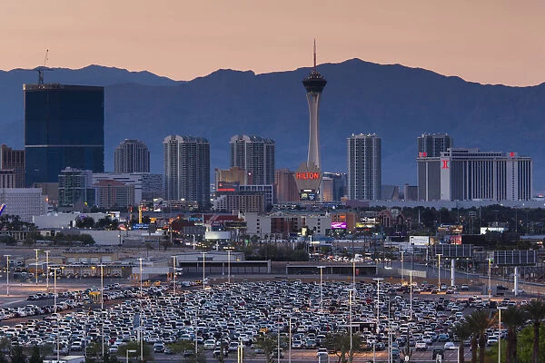 USA, Nevada, Las Vegas, view of The Strip, Las Vegas Boulevard from McCarran International