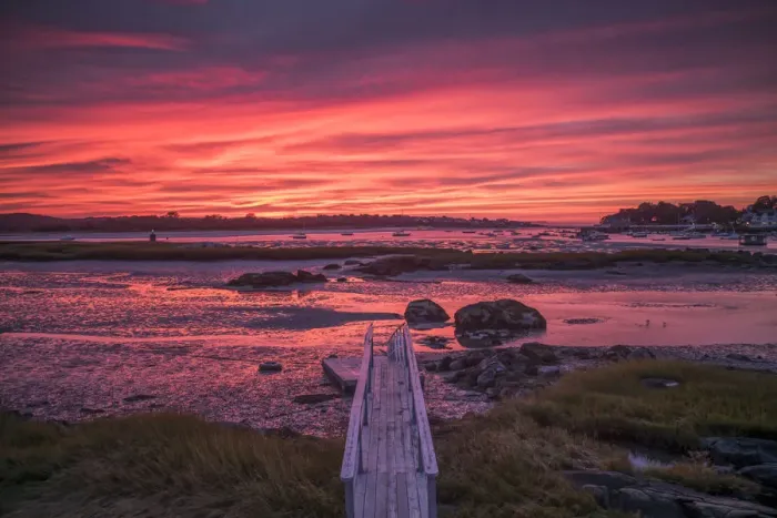 Framed Print : USA, New England, Cape Ann, Massachusetts, Annisquam, pier at sunset o the Annisquam