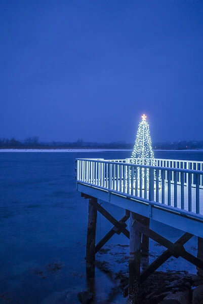 USA, New England, Cape Ann, Massachusetts, Annisquam, waterfront Christmas Tree, dusk