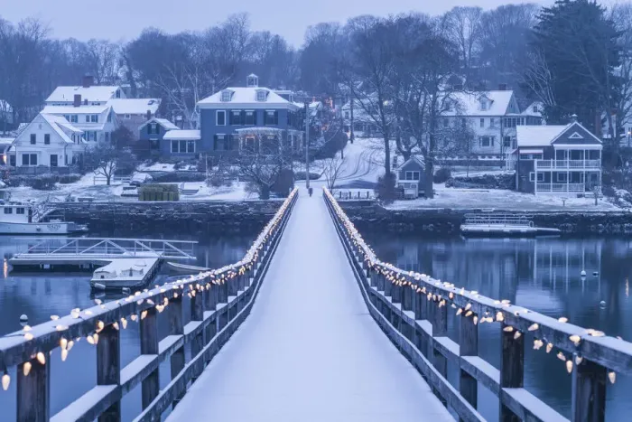 Framed Print : USA, New England, Cape Ann, Massachusetts, Annisquam, Lobster Cove, footbridge with Framed Print : USA, New England, Cape Ann, Massachusetts, Annisquam, Lobster Cove, footbridge with