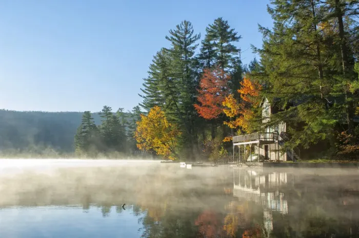 Framed Print : USA, New England, Indian Summer, East, Vermont, Ludlow, Echo lake Framed Print : USA, New England, Indian Summer, East, Vermont, Ludlow, Echo lake