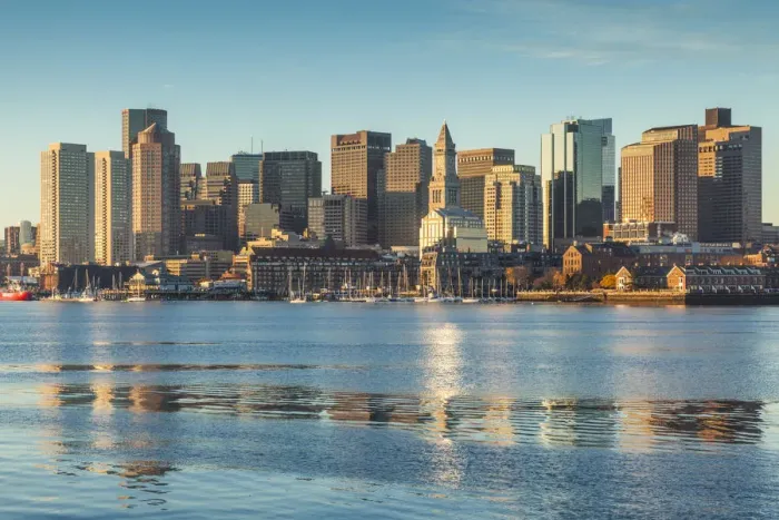 Framed Print : USA, New England, Massachusetts, Boston, city skyline from Boston Harbor