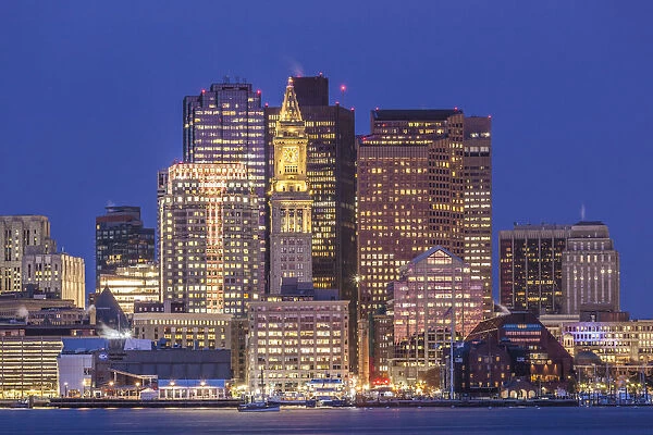 USA, New England, Massachusetts, Boston, city skyline from Boston Harbor