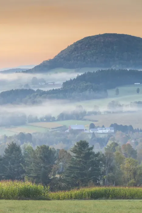 Framed Print : USA, New England, Vermont, Peacham, morning fog, autumn