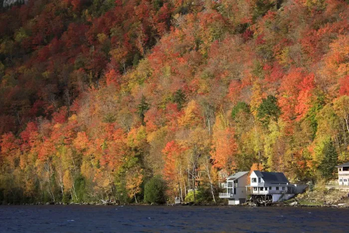 Framed Print : USA, New England, Vermont, Westmore, Lake Willoughby, Fall Foliage