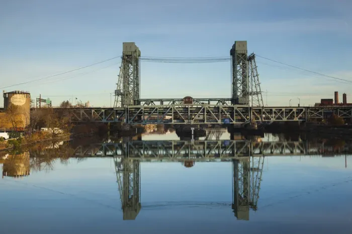 Framed Print : USA, New Jersey, Newark, railroad bridge, Passaic River Framed Print : USA, New Jersey, Newark, railroad bridge, Passaic River