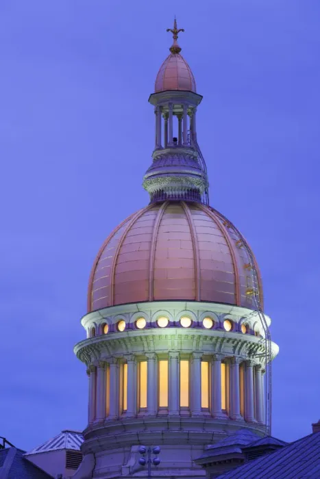 Framed Print : USA, New Jersey, Trenton, dome of the New Jersey State Capitol, dusk Framed Print : USA, New Jersey, Trenton, dome of the New Jersey State Capitol, dusk