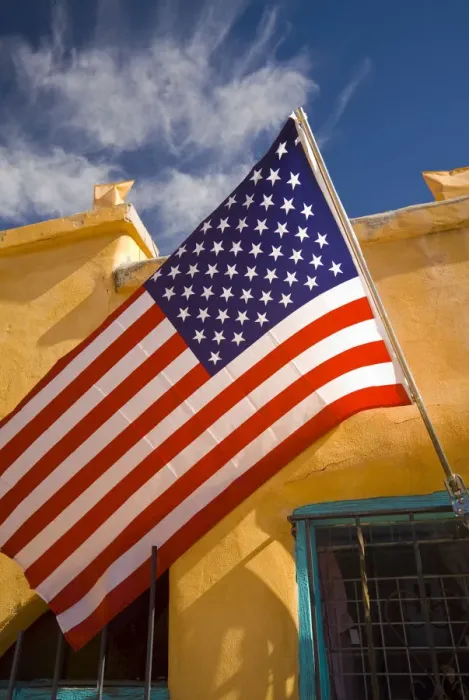 Framed Print : USA, New Mexico, Albuquerque, Old Town, Shop and flag Framed Print : USA, New Mexico, Albuquerque, Old Town, Shop and flag