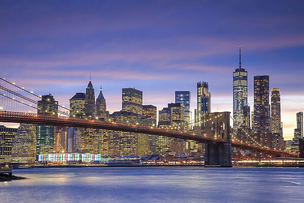 Usa, New York City, Brooklyn, Brooklyn Bridge and Manhattan Skyline